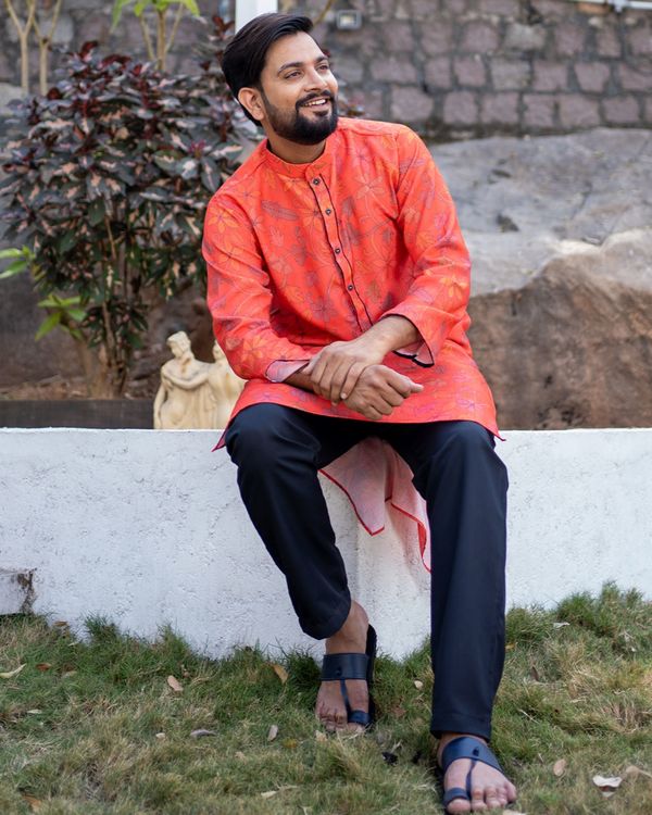 Red floral with black borderline kurta 2