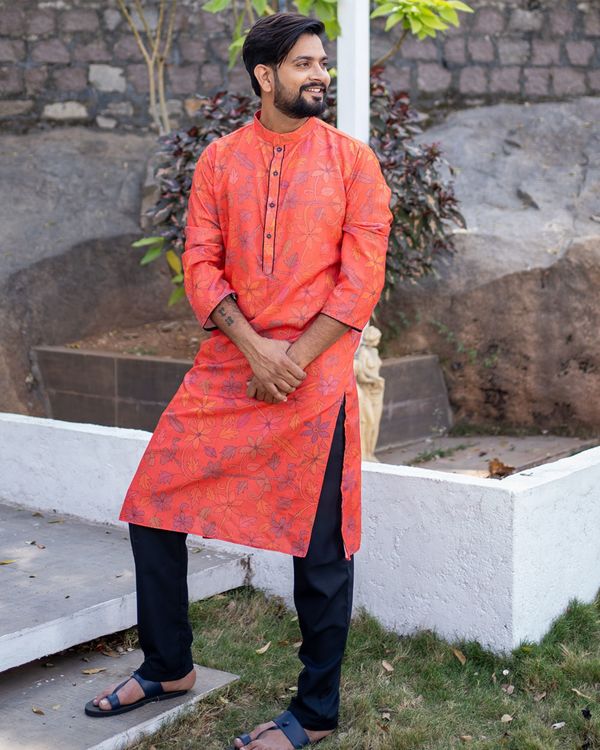 Red floral with black borderline kurta 3