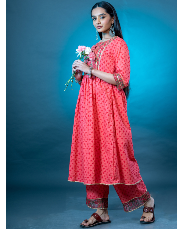 Old rose pink block printed cotton kurta 4
