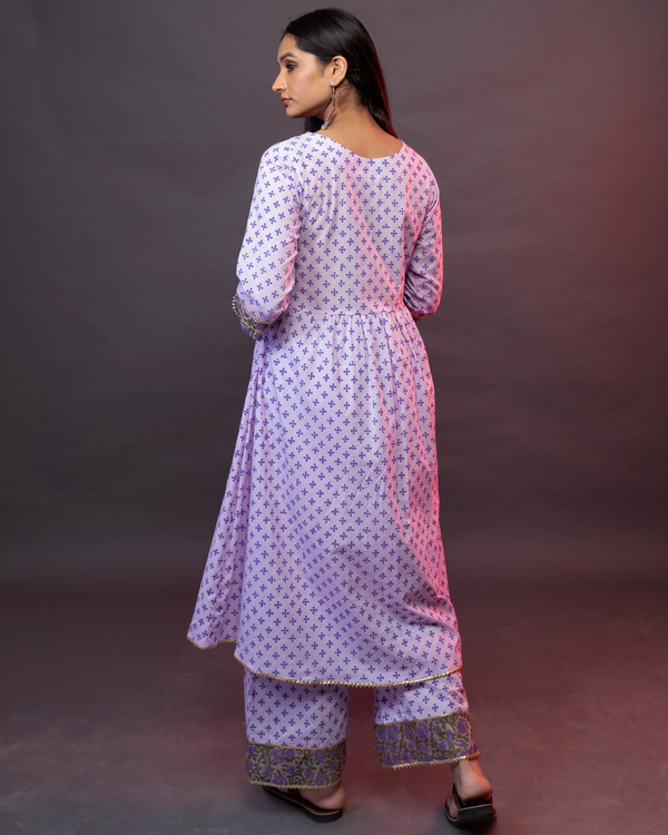 Purple block printed cotton kurta 3
