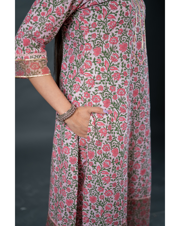 Dusty rose pink  block printed cotton pants 1