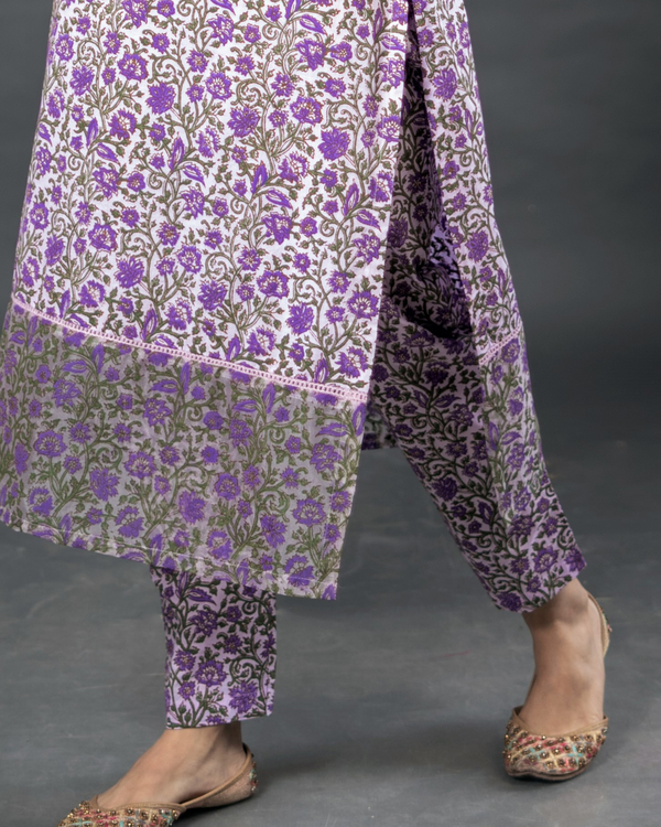 Dull purple block printed cotton pants 2