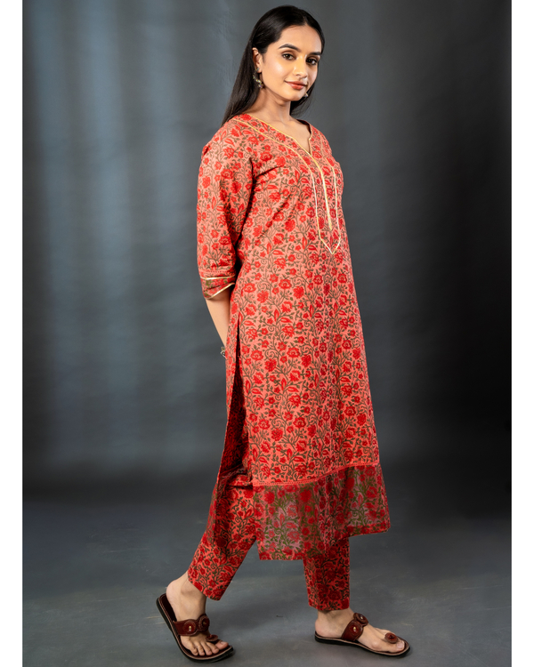 Mulberry block printed kurta set with stole set of three 3