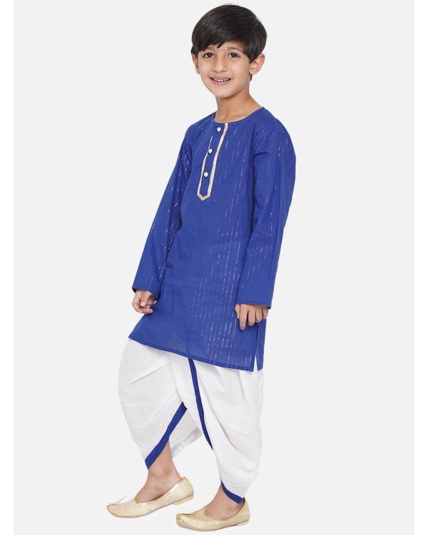 Royal blue and cream golden striped kurta and dhoti - set of two 2