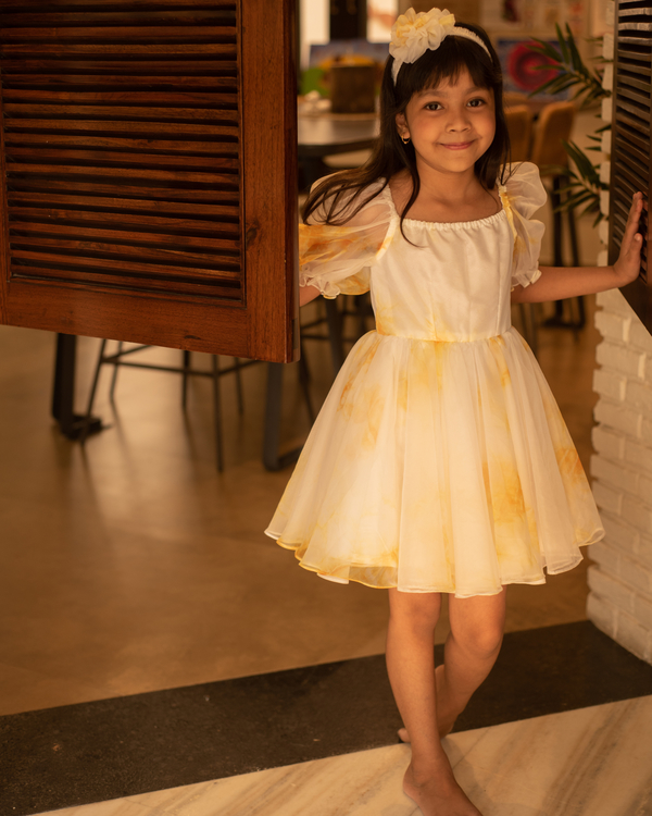 Yellow tie-dye organza dress 3
