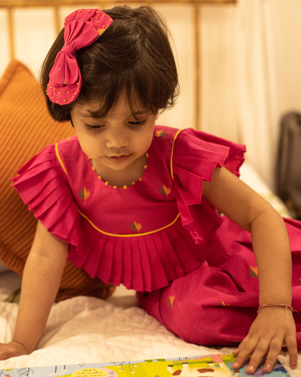 Dark pink frill top and skirt set - set of two 1