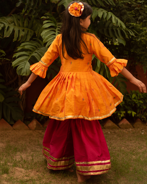 Yellow and red angrakha sharara set - set of two 2