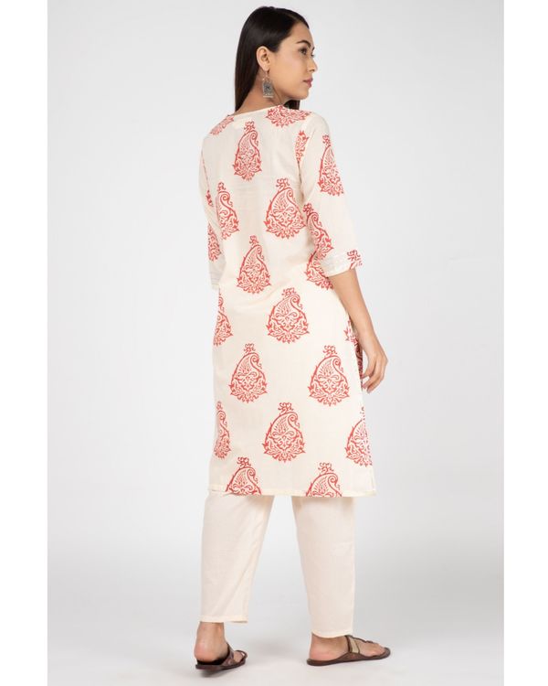 Beige and red boota hand-block printed suit set - set of three 2