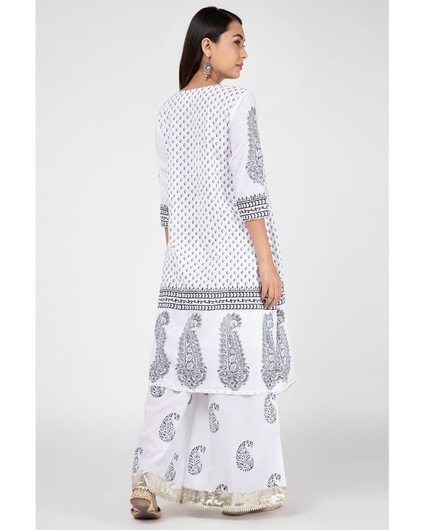 White and black hand-block boota printed suit set - set of three 2