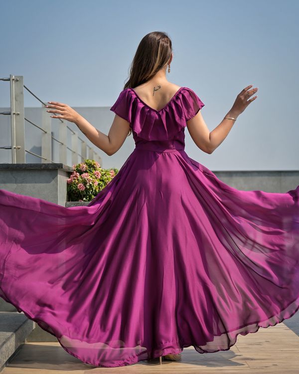 Flowy violet georgette anarkali dress 3