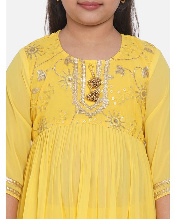 Yellow gotta patti work embroidered kurta with sharara and dupatta - set of three 3