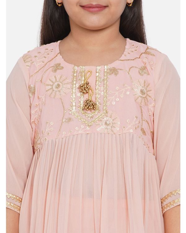 Peach gotta patti work embroidered kurta with sharara and dupatta - set of three 3