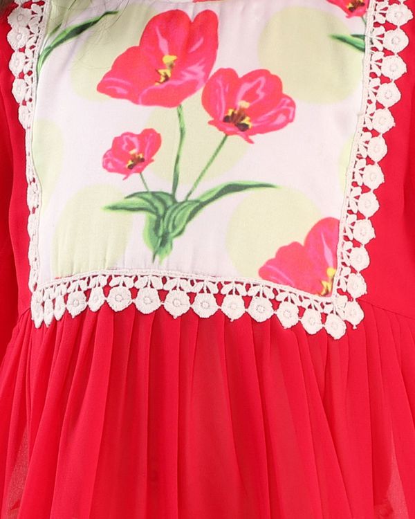 Red and white tulip prints kurta with palazzo and dupatta - set of three 2