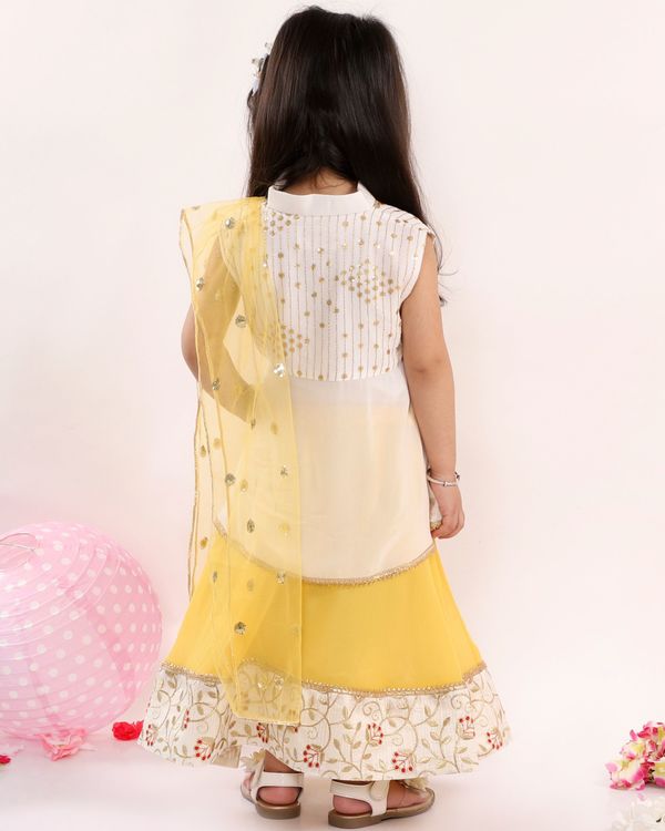 White and yellow sequin flower embroidered lehenga set - set of three 1