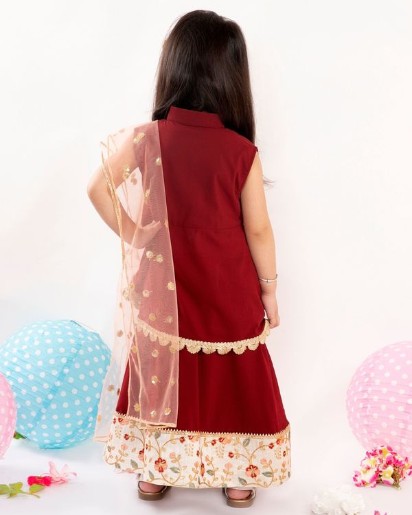 Maroon gota patti work lehenga set - set of three 1