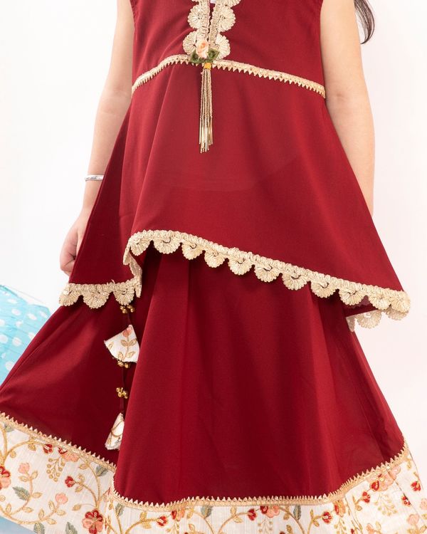 Maroon gota patti work lehenga set - set of three 2