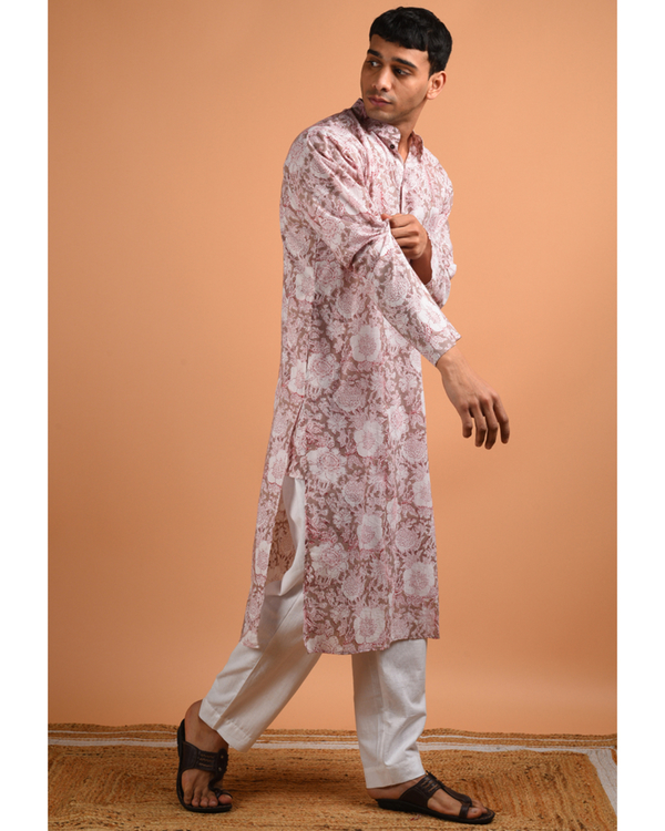 Light brown hand block printed kurta 3