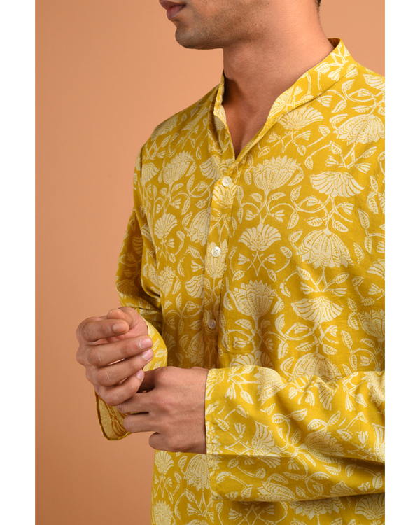 Corn yellow hand block printed kurta 1