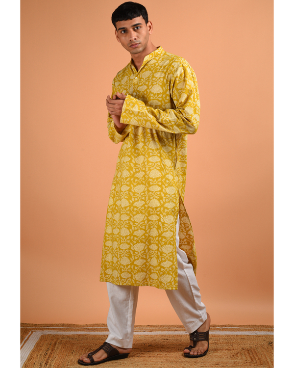 Corn yellow hand block printed kurta 3