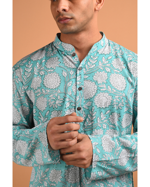 Green hand block printed kurta 1