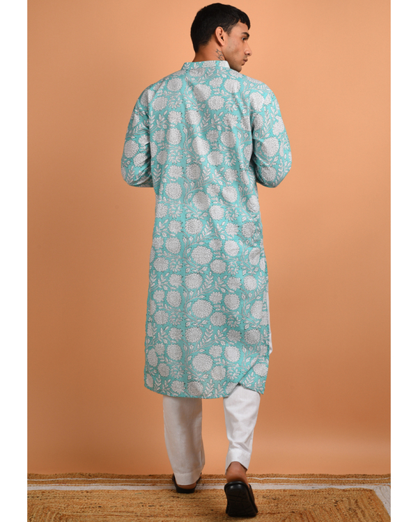 Green hand block printed kurta 2