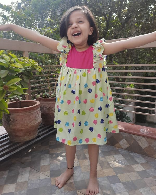 Green and pink hearts printed frock 1