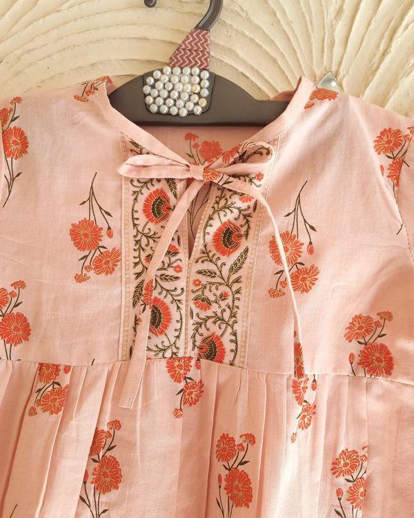 Coral floral printed cotton dress 1