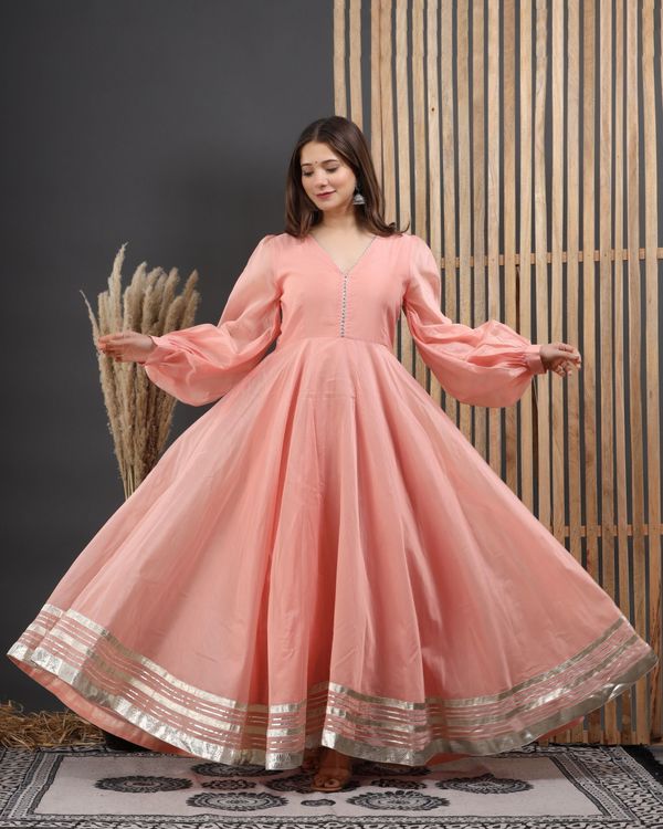 Peach leheriya anarkali dress 3
