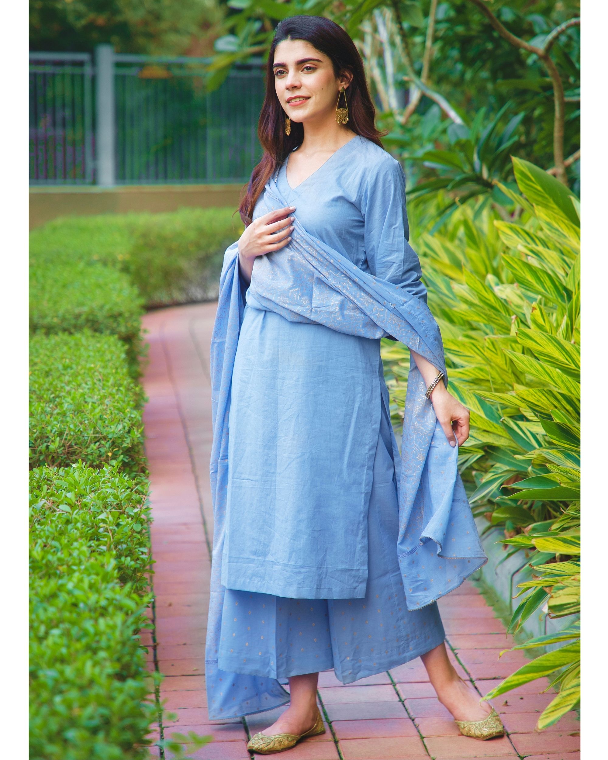 Blue Designer Palazzo Salwar Suit in Cotton with Digital Print