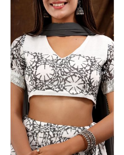 Royal blue paisley printed crop top and white skirt set- set of