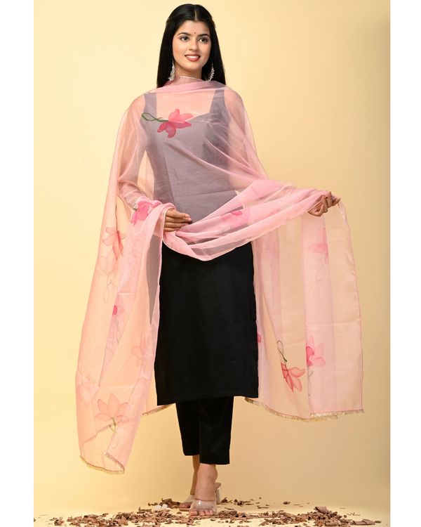 Pink hand painted lotus dupatta  1