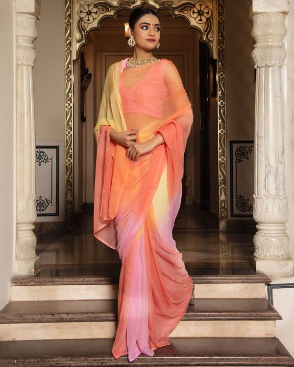Multicolour mukaish work pure chiffon saree 1