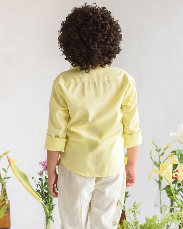 Yellow leaf embroidered cotton shirt 1