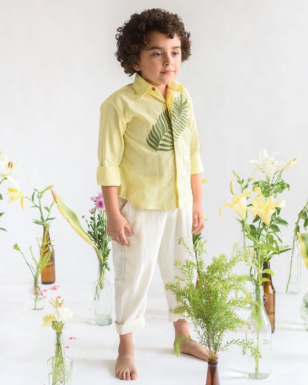 Yellow leaf embroidered cotton shirt 2
