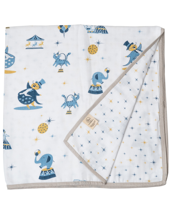 Blue and white  muslin reversible blanket 1