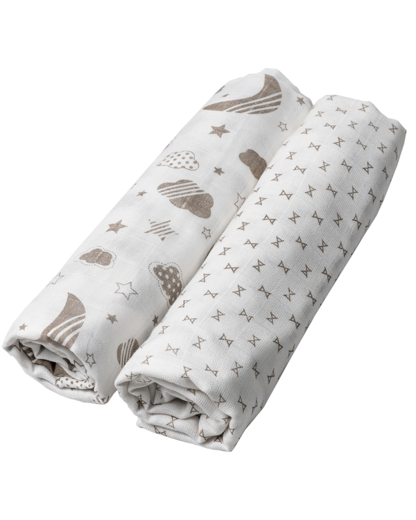 Grey and white muslin multipurpose baby swaddle - set of two 1