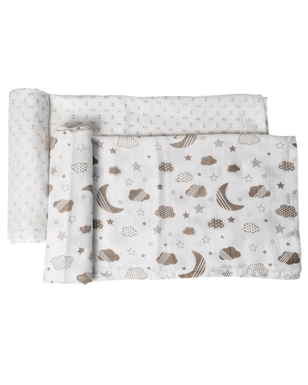Grey and white muslin multipurpose baby swaddle - set of two 2