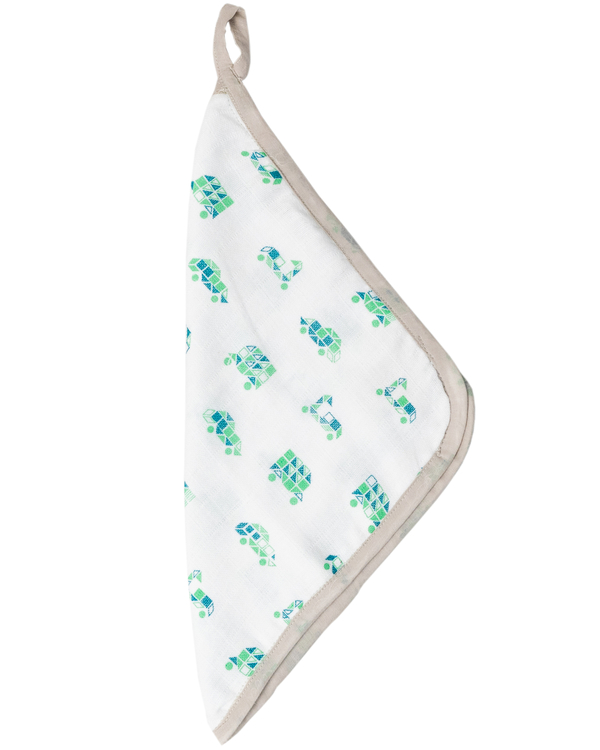 White and green muslin reusable square wipes - set of two 2