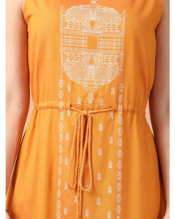 Mustard yellow printed tie-up midi dress 3