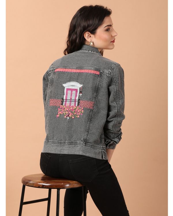Grey embroidered denim jacket 1