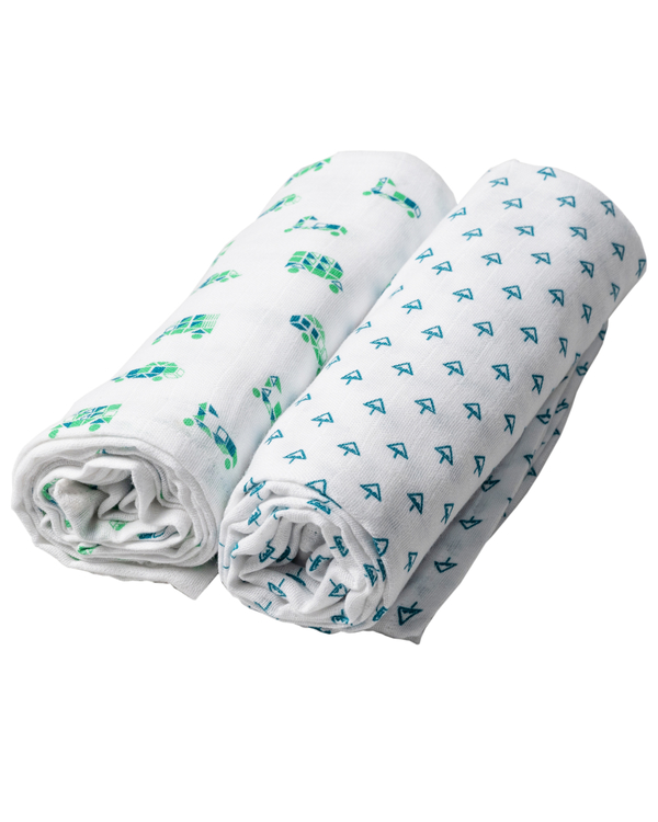 White and green muslin multipurpose baby swaddle - set of two 1