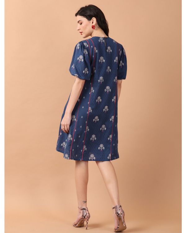 Blue and pink floral embroidered dress 1