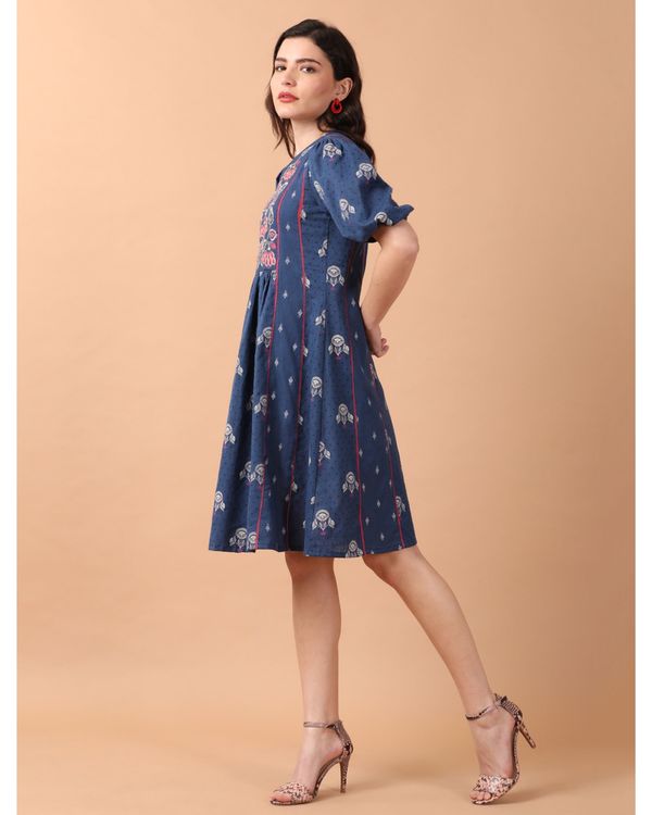 Blue and pink floral embroidered dress 2