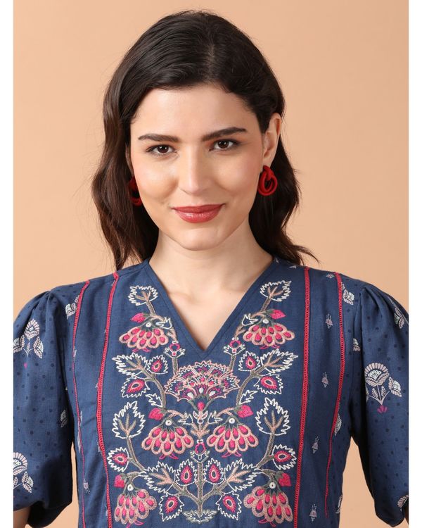 Blue and pink floral embroidered dress 3