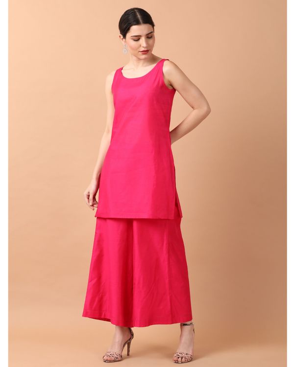 Pink zardozi embroidered kurta with palazzo and inner - set of three 1