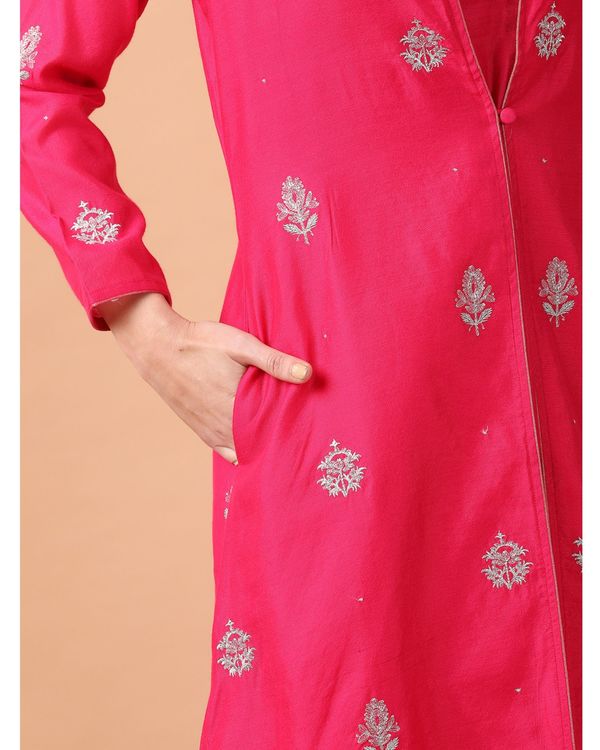 Pink zardozi embroidered kurta with palazzo and inner - set of three 2