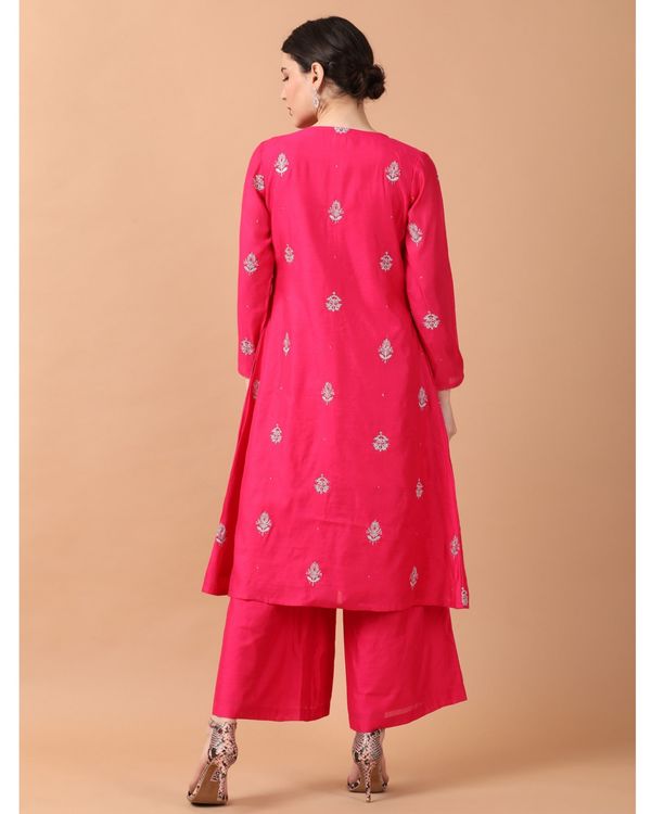 Pink zardozi embroidered kurta with palazzo and inner - set of three 3