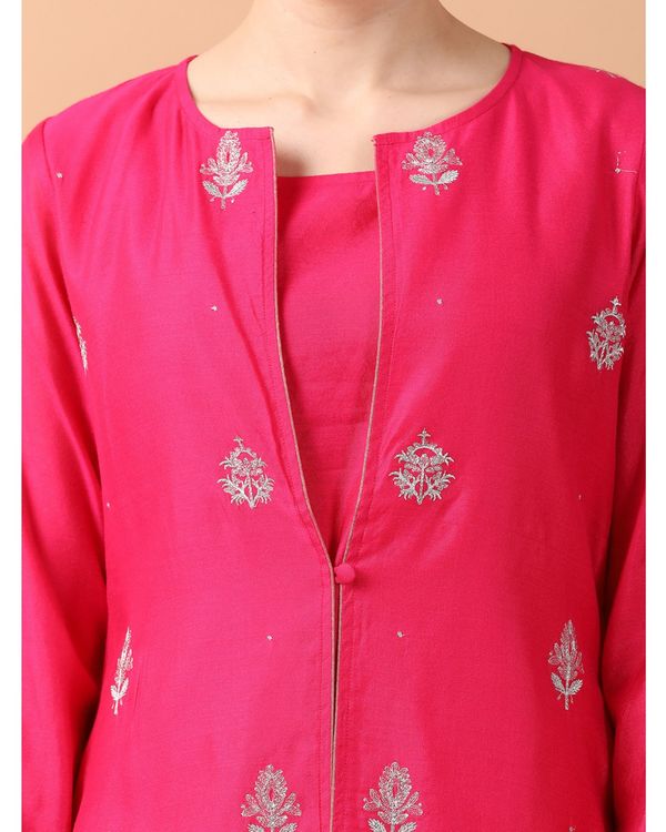 Pink zardozi embroidered kurta with palazzo and inner - set of three 4