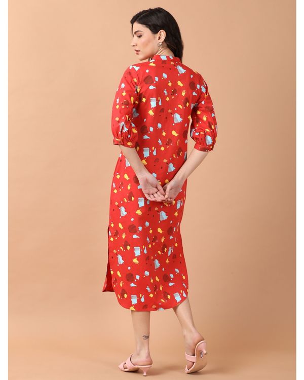 Orange printed cotton shirt dress 1