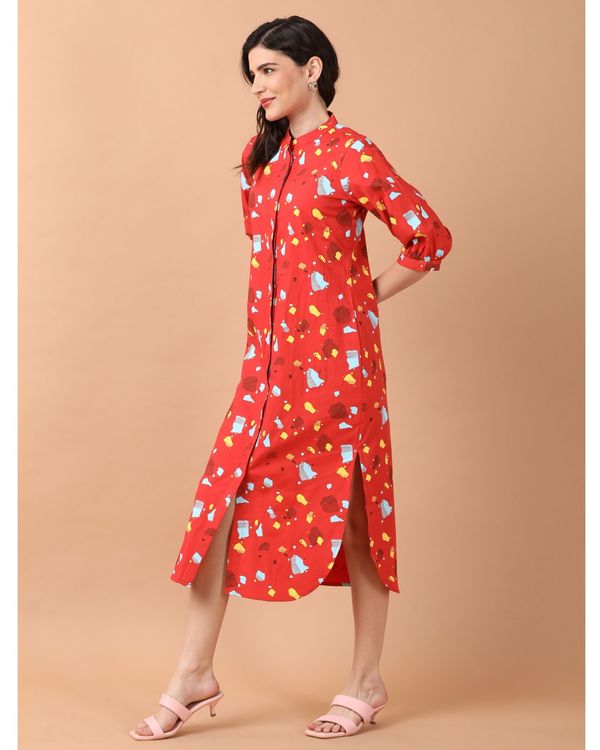 Orange printed cotton shirt dress 2